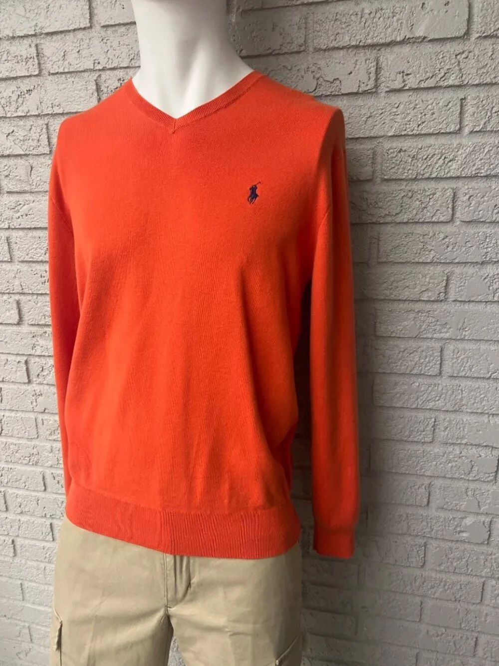 Polo By Ralph Lauren Men Orange V-Neck Long Sleeve Sweater Size L
